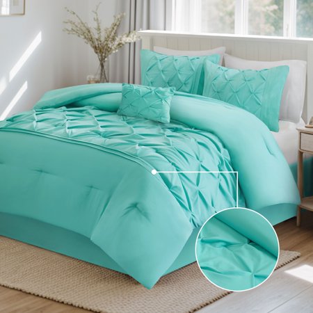Comfort Spaces Tufted Pintuck Bedding Comforter Set, Comforters for King Size Beds, Aqua, 5-Pc