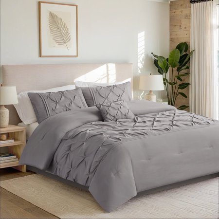 Comfort Spaces Tufted Pintuck Bedding Comforter Set, Queen Comforter Set, Grey, 5-Pc