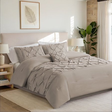 Comfort Spaces Tufted Pintuck Bedding Comforter Set, Queen Comforter Set, Taupe, 5-Pc