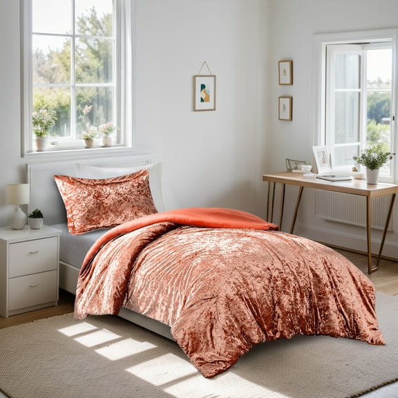 Regency Heights Twin/Twin XL Cozy Velvet Comforter Sets 2-Piece Luxury All Season Down Alternative Dorm Bedding Set Burnt Orange