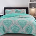 thumbnail image 1 of Comfort Spaces Twin/Twin XL Quilt Set 2-Piece Printed Damask Pattern Reversible Bedding, Teal/Gray, 1 of 5