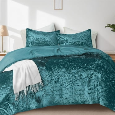 Comfort Spaces Full/Queen Cozy Velvet Comforter Sets, Luxe 3-Piece All Season Down Alternative Bedding Set, Teal Damask Comforter Bed Set with Pillow Shams