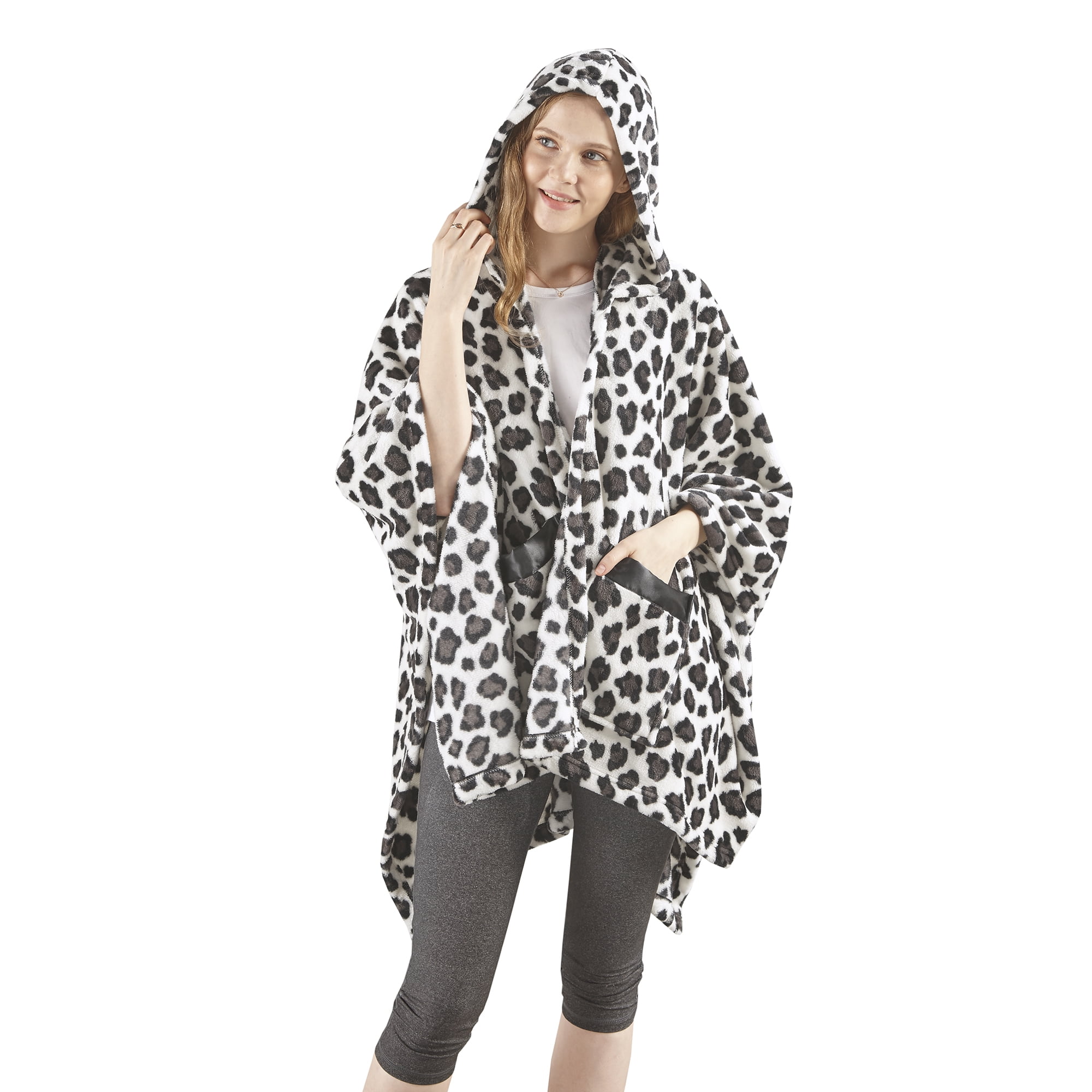 Comfort Spaces White, Gray Leopard Polyester Plush Throw, 60" x 50"