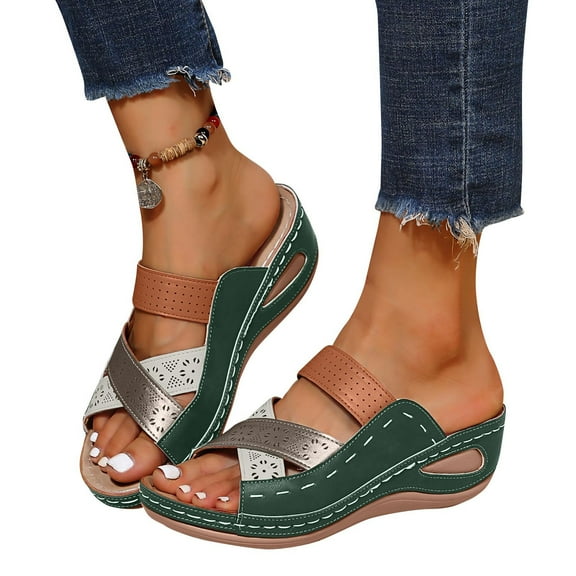 Comfort Sport Sandals for Women with Soft Thick Sole - Ladies Wedges Platform Slides Non-Slip Shoes
