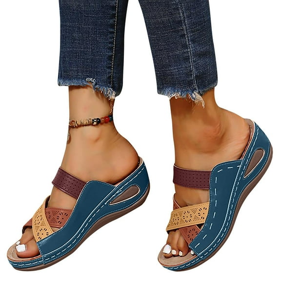 Comfort Sport Sandals for Women with Soft Thick Sole - Ladies Wedges Platform Slides Non-Slip Shoes