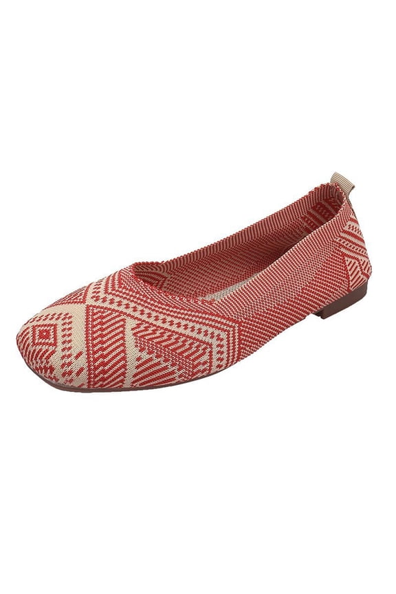 Women's Knit Loafer Western Style Printed Soft Ballet Flats Comfortable Slip On Walking Flats Shoes