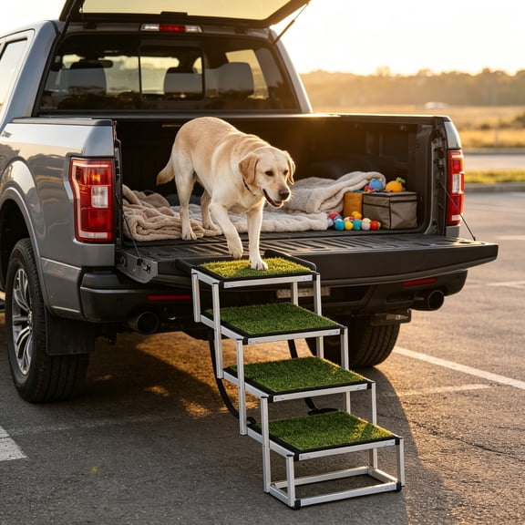 Comfort Step Green Portable Pet Dog Stairs for Cars, Foldable Dog Ramp Steps for Large Dogs and Seniors, Heavy Duty Non-Slip Vehicle Access Solution