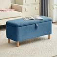 thumbnail image 1 of Comfort Stretch 39.3" Length Storage Ottoman Bench for Living Room,Blue Bedroom Bench with Entryway Storage Rectangular Boucle Foot Rest Stool Padded Seat, 1 of 8