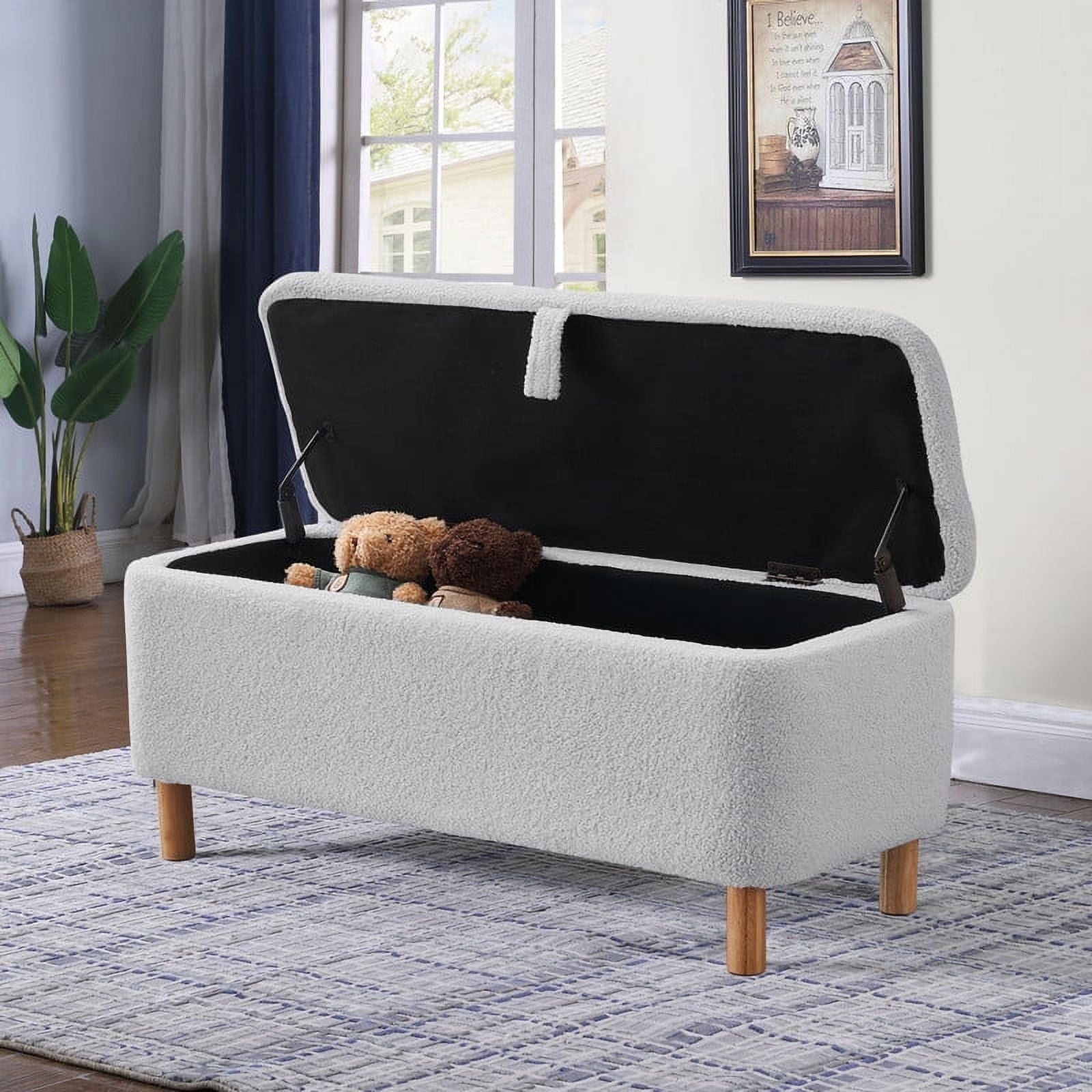 Comfort Stretch 39.3" Length Storage Ottoman Bench for Living Room,Gray Bedroom Bench with Entryway Storage Rectangular Boucle Foot Rest Stool Padded Seat