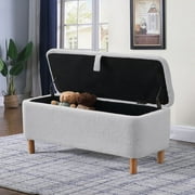 Comfort Stretch 39.3" Length Storage Ottoman Bench for Living Room,Gray Bedroom Bench with Entryway Storage Rectangular Boucle Foot Rest Stool Padded Seat