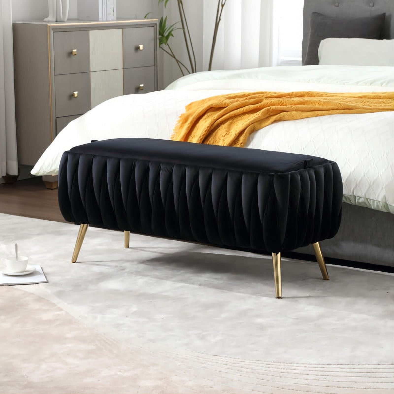 Comfort Stretch 42.13" Length Velvet Storage Ottoman Bench for Living ...