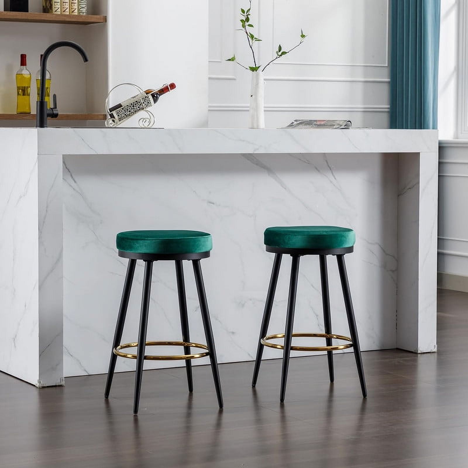 Comfort Stretch Bar Stools Set of 2,Green Velvet Swivel Round Counter