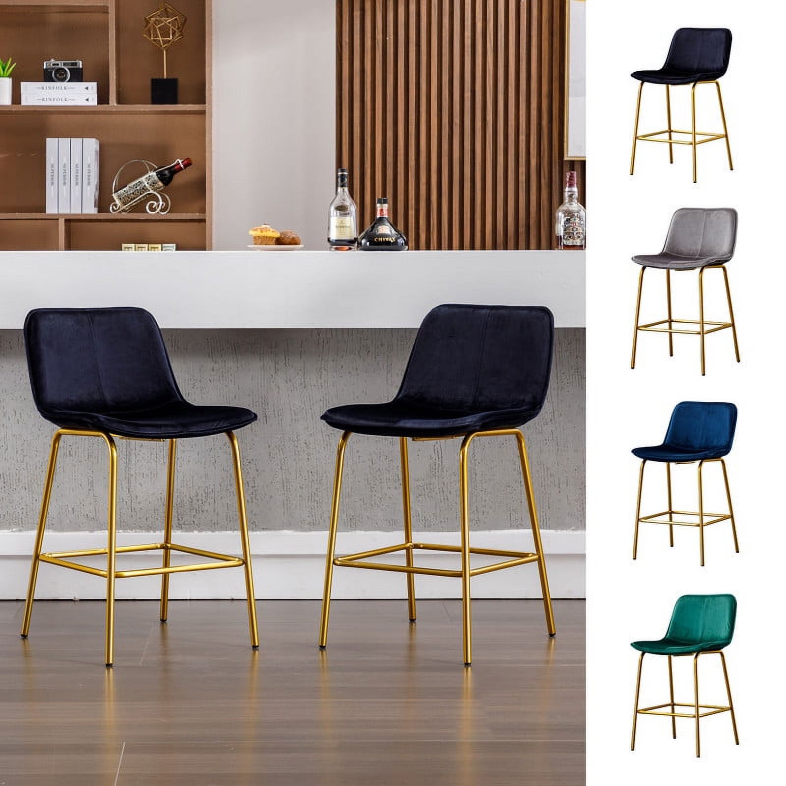 Comfort Stretch Bar Stools Set of 2,Black Velvet Counter Height