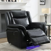 Comfort Stretch Power Recliner Chair for Adults,Electric Single Seater Black Faux Leather Reclining Sofa for Living Room Home Theater Seating with Ambient Lighting,USB Port