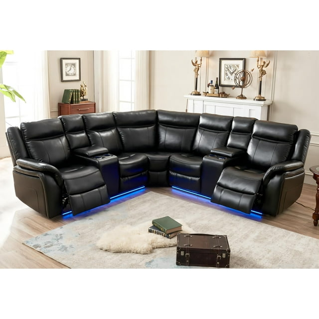 Comfort Stretch Power Recliner Sofa Set, Faux Leather Sectional with