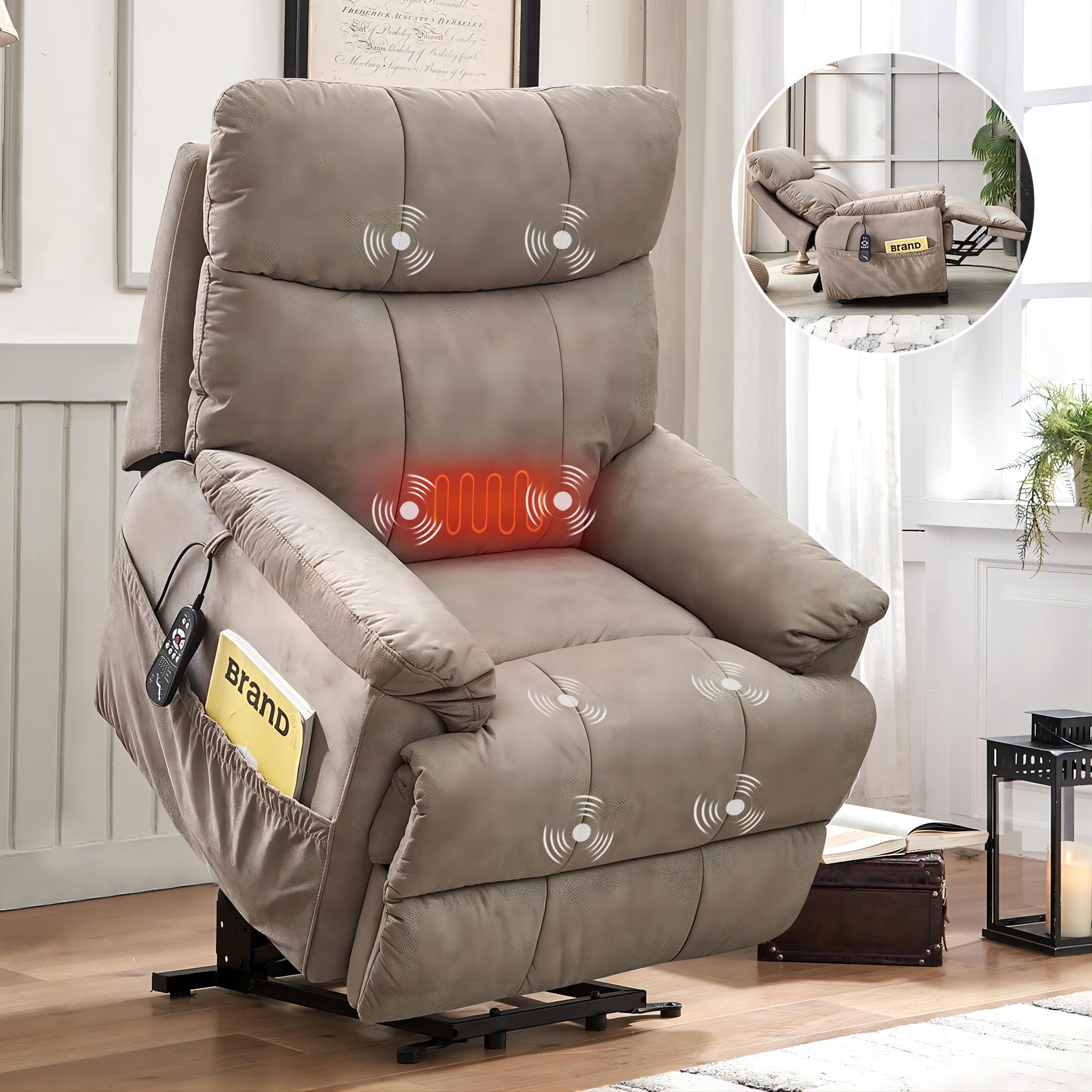Power Lift Recliner Chairs for Adults,Beige Electric Recliners Chair for Elderly with Massage
