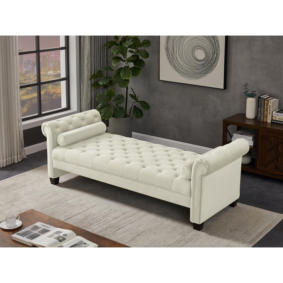 Comfort Style with Modern Rolled Arm Rectangular Large Sofa Stool in Ivory