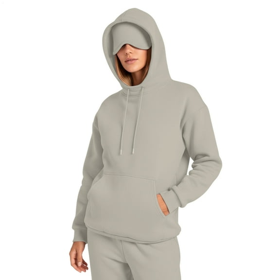 Comfort Travel Hoodie with Eye Cover Casual Solid Color Women Travel Hoodie for Daily Wear Vacation Naps