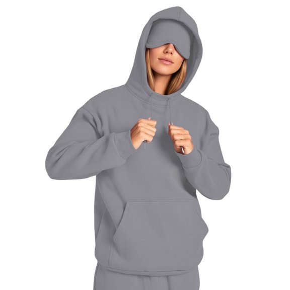Comfort Travel Hoodie with Eye Cover Casual Solid Color Women Travel Hoodie for Daily Wear Vacation Naps