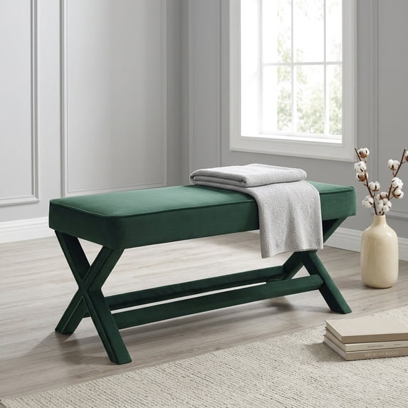Comfort Velvet Double Bench with Stylish X-Crossed Legs, Green