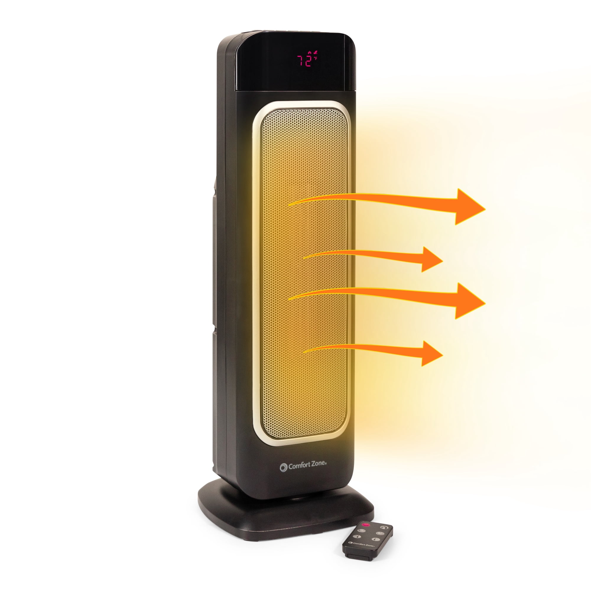 Comfort Zone 1,500-Watt 29 Oscillating Digital Tower Heater with Full  Function Remote, Adjustable Thermostat, and Overheat Protection, Black -  Walmart.com