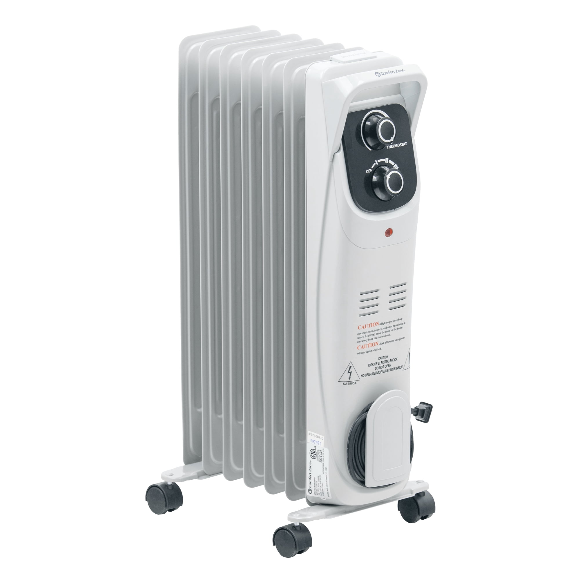 Comfort Zone 1,500-Watt Electric Oil-Filled Radiant Radiator Heater,  Permanently Sealed, Never Refill, Adjustable Thermostat, Stay-Cool Handle,  Tip-Over Switch u0026 Overheat Protection System - Walmart.com