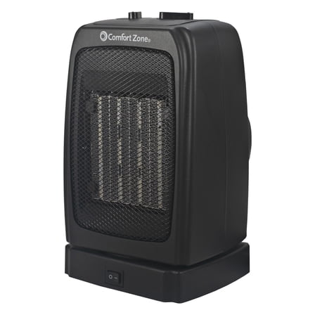 Comfort Zone 1,500-Watt Energy-Save Oscillating Ceramic Heater with Adjustable Thermostat & Overheat Protection, White
