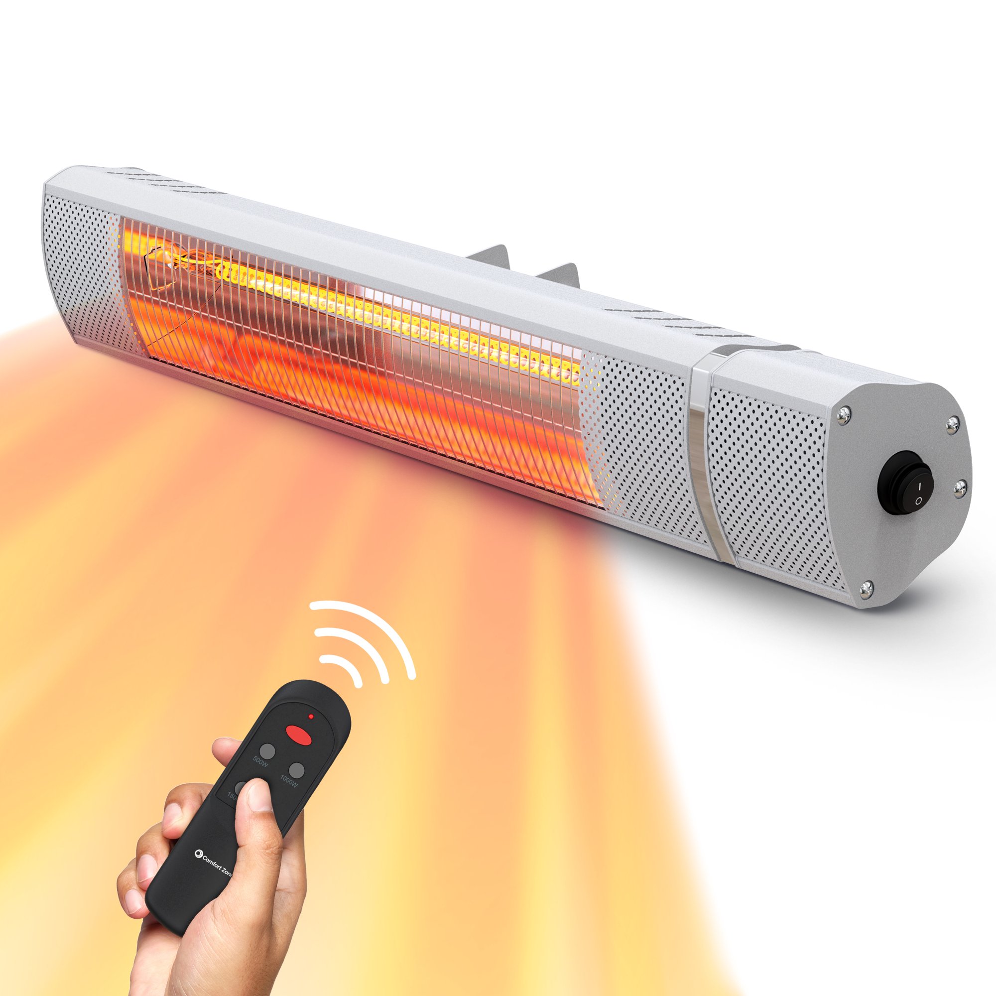 Comfort Zone 1,500-Watt Indoor/Outdoor Patio Heater with Remote, IP65  Waterproof rated for Outdoor Use in Wet Conditions, Wall-Mountable,  Overheat Protection, and Safety Tip-over Switch - Walmart.com