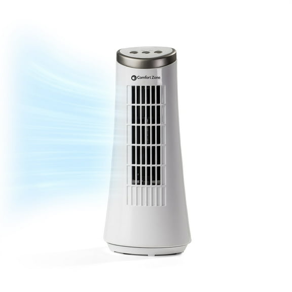 Comfort Zone 12 in. Oscillating Desktop Tower Fan, Electronic Touch Switches, White
