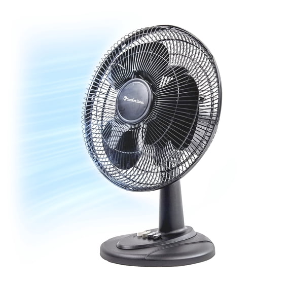 Comfort Zone 12" Oscillating Table Fan with Adjustable Tilt, Black