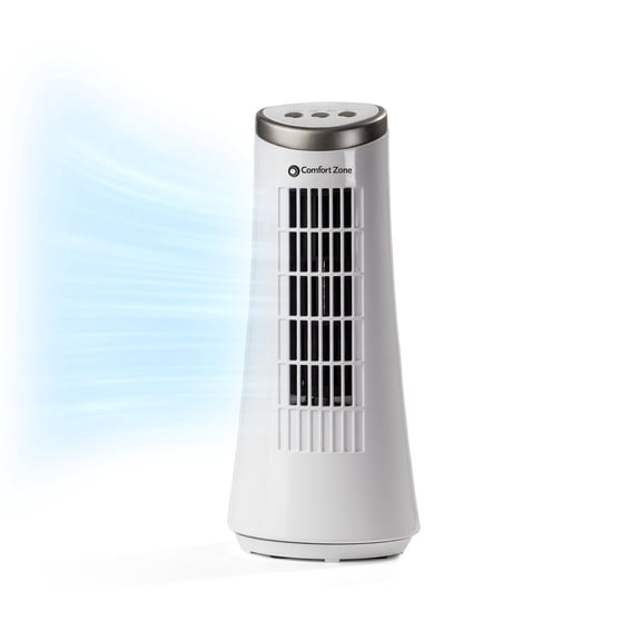 Comfort Zone 12 in. Oscillating Desktop Tower Fan, Electronic Touch Switches, White