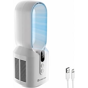 Comfort Zone 14" Rechargeable Bladeless Tabletop Fan, White