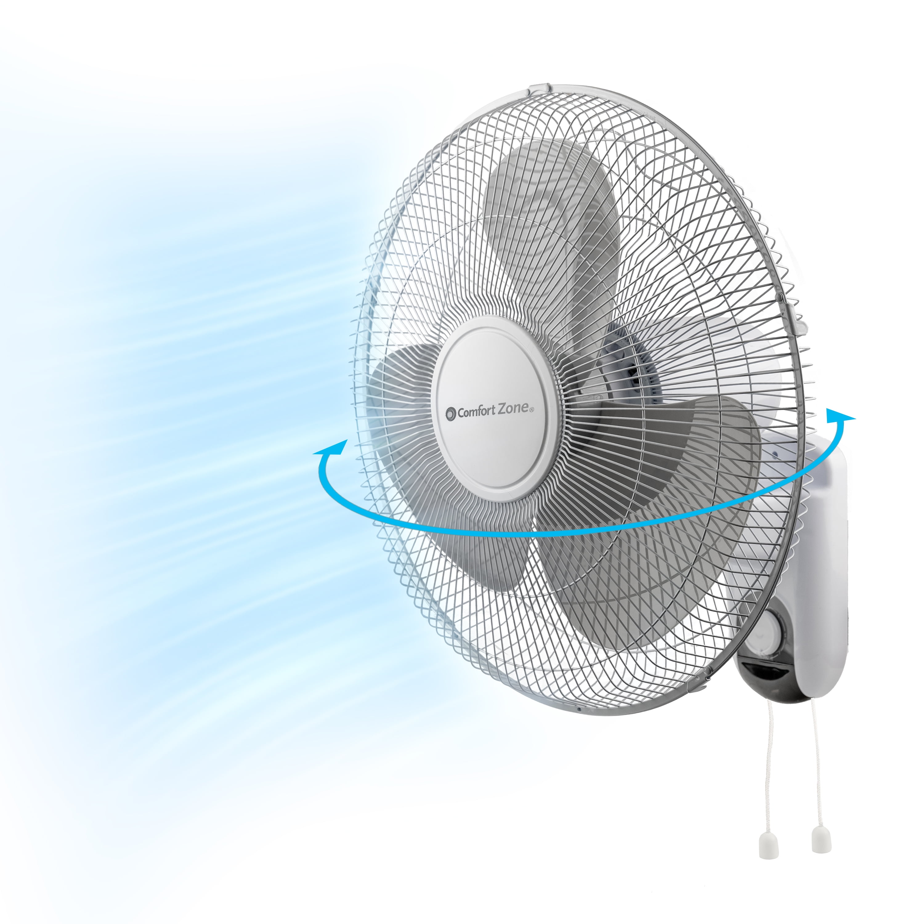 Comfort Zone 16" 3-Speed Oscillating Wall Mount Fan with Remote Control, Timer and Adjustable Tilt, White