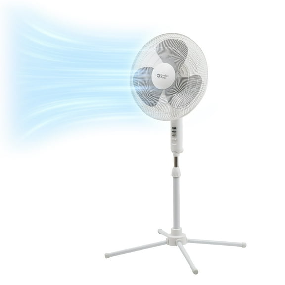 Comfort Zone 16 in. 3-Speed Adjustable-Height Pedestal Fan, White