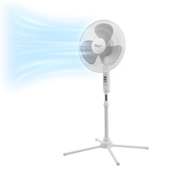 Comfort Zone 16 in. 3-Speed Adjustable-Height Pedestal Fan, White