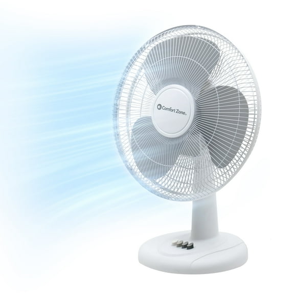Comfort Zone 16" Oscillating Table Fan with Adjustable Tilt, White