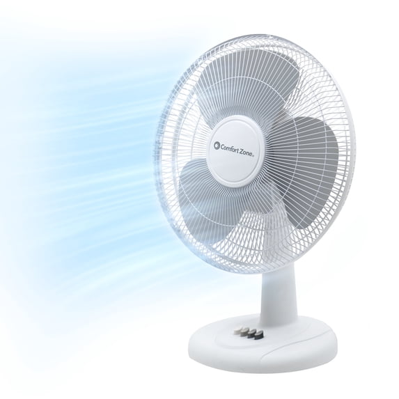 Comfort Zone 16" Oscillating Table Fan with Adjustable Tilt, White