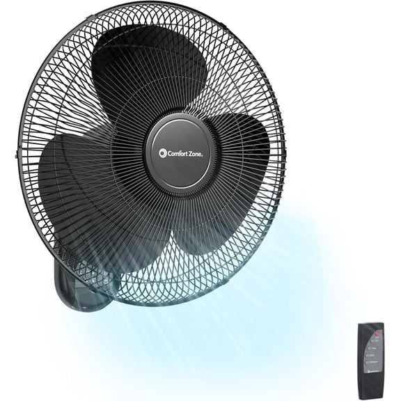 Comfort Zone 16" Wall Mounted Fan with Remote, Timer, Black