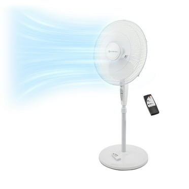 Comfort Zone 18" Oscillating Pedestal Fan with Remote Control, 3 Speeds, Adjustable Height & Tilt, & Timer, Auto Shutoff, White