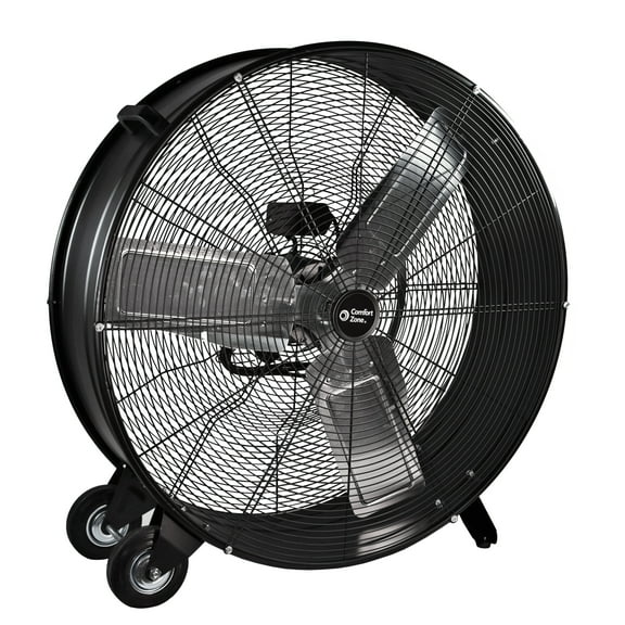 Comfort Zone 30-Inch 2-Speed High-Velocity Floor Fan with All-Metal Construction, Rubber Wheels, and Balanced Blades