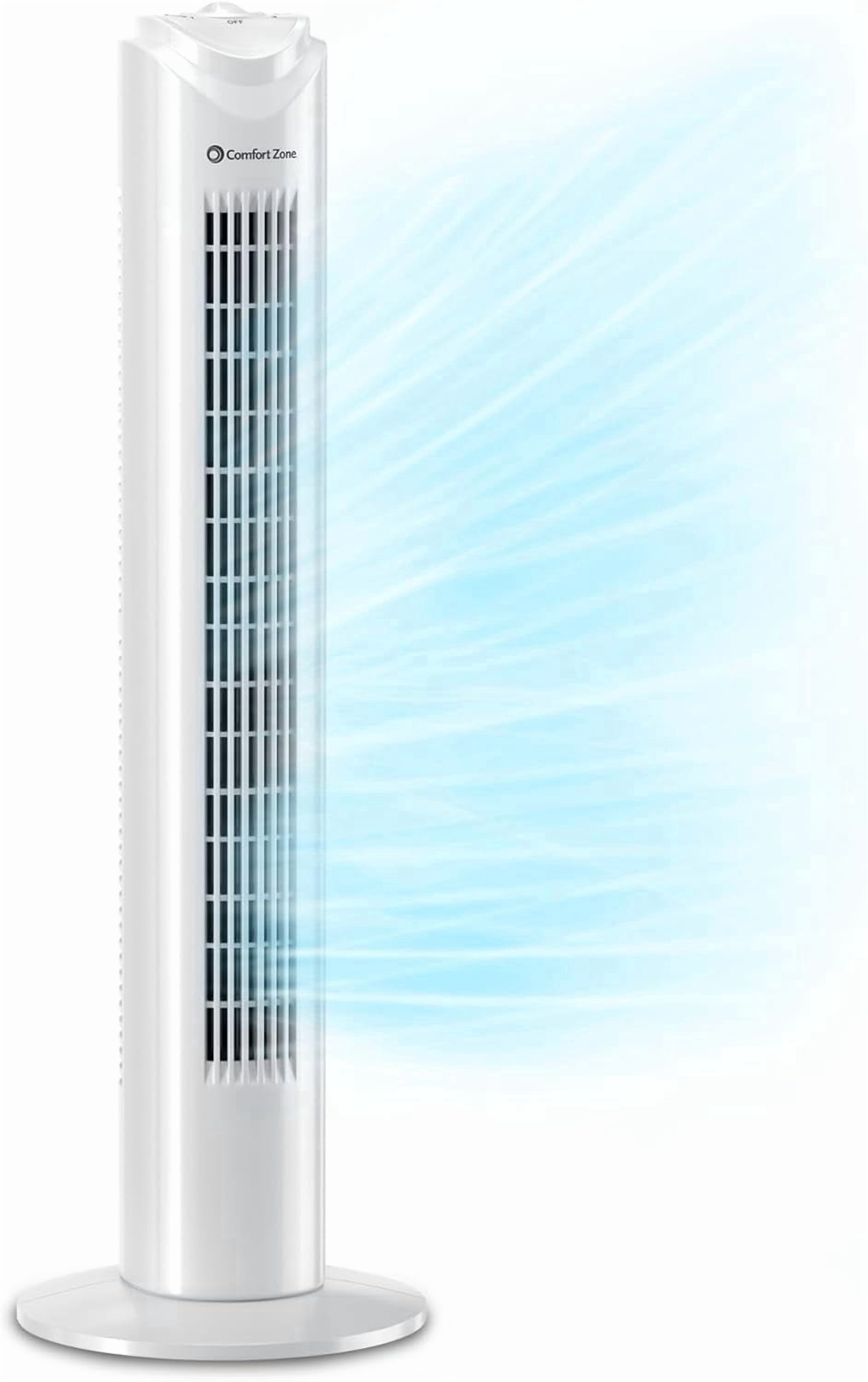Comfort Zone 32" in. Tower Fan, 3 Speeds, Quiet, Oscillating, Portable, White