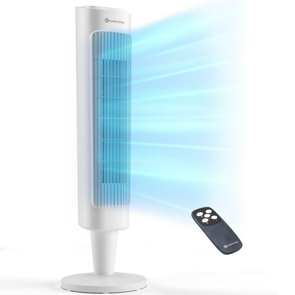 Comfort Zone 36” Tower Fan with Remote Control and Timer, White