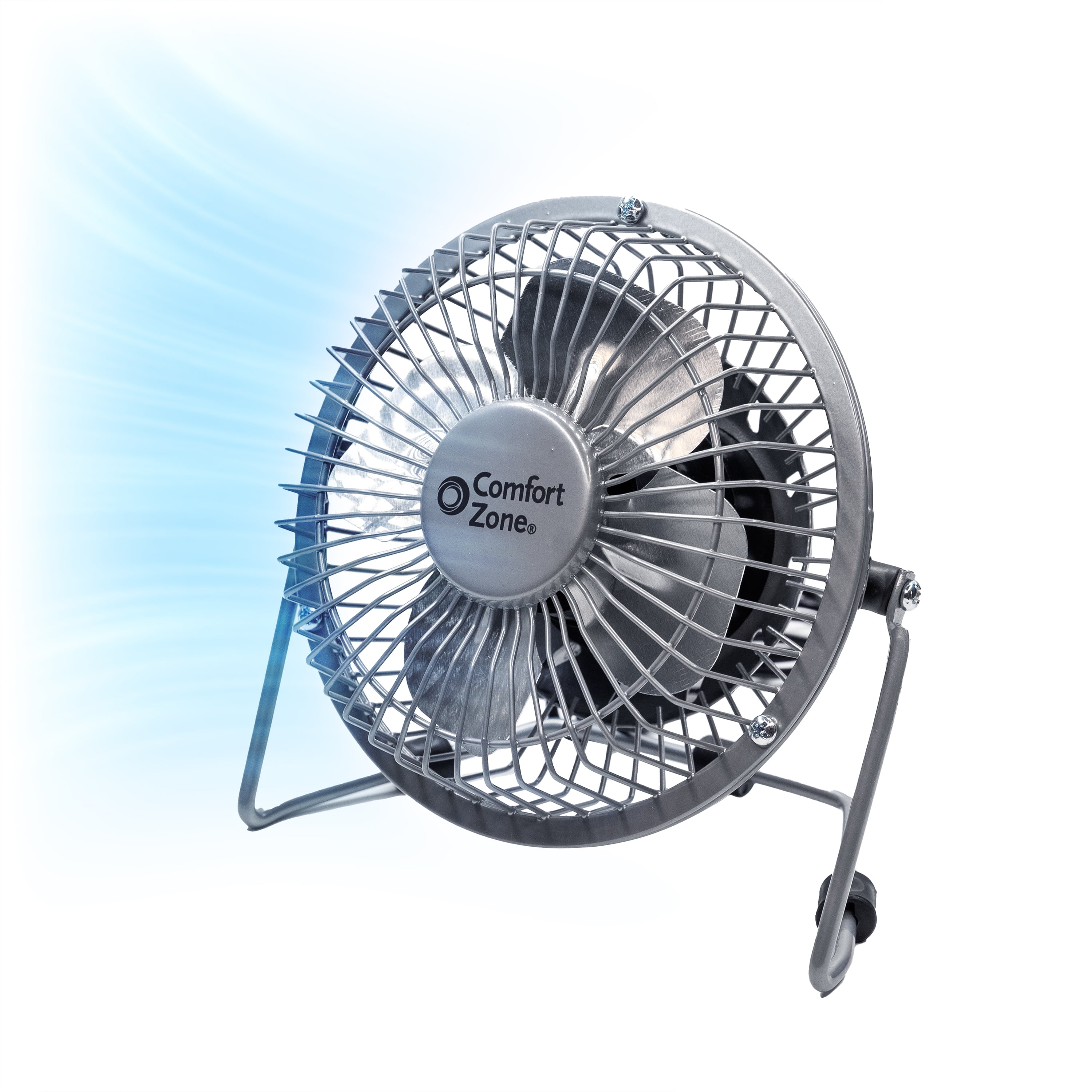 Silver 4-Inch Mini Portable Desk Fan with Adjustable Tilt