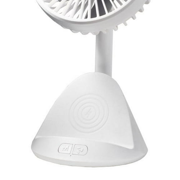 Comfort Zone 4” Rechargeable Fan with Wireless Charger - USB Chargeable Lithium Battery, Adjustable Tilt - Powerful & Portable, Cooling & Charging, White