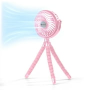 Comfort Zone 4” Tri-Pod Stroller Fan, 3-Speed, Rechargeable, Flexible, Mini, Portable, 2-3 Hour Charge Time, Secure Hold, Pink