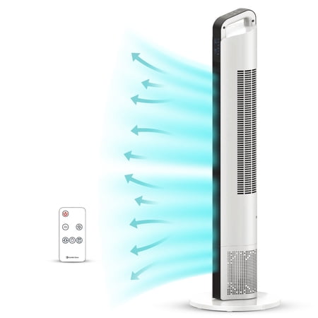 Comfort Zone 42" Oscillating Tower fan with Remote Control, Easy-to-Use Touch Screen with LED Display, 3-Speed Settings, 7-Hour Timer, White