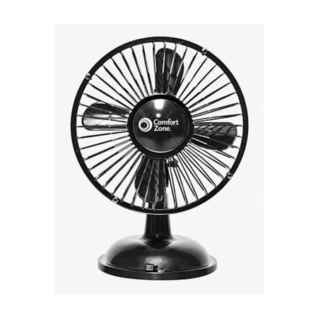 Comfort Zone 5” 2-Speed Dual Base USB or Battery-Operated Desk Fan, 360-Degree Adjustable Angle, LED Power Indicator Light, Black