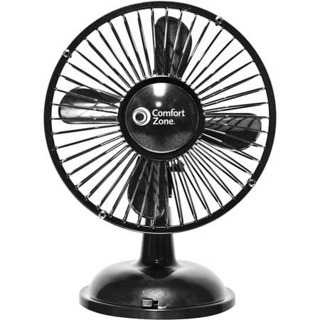 Comfort Zone 5” 2-Speed Dual Base USB or Battery-Operated Desk Fan, 360-Degree Adjustable Angle, LED Power Indicator Light, Black