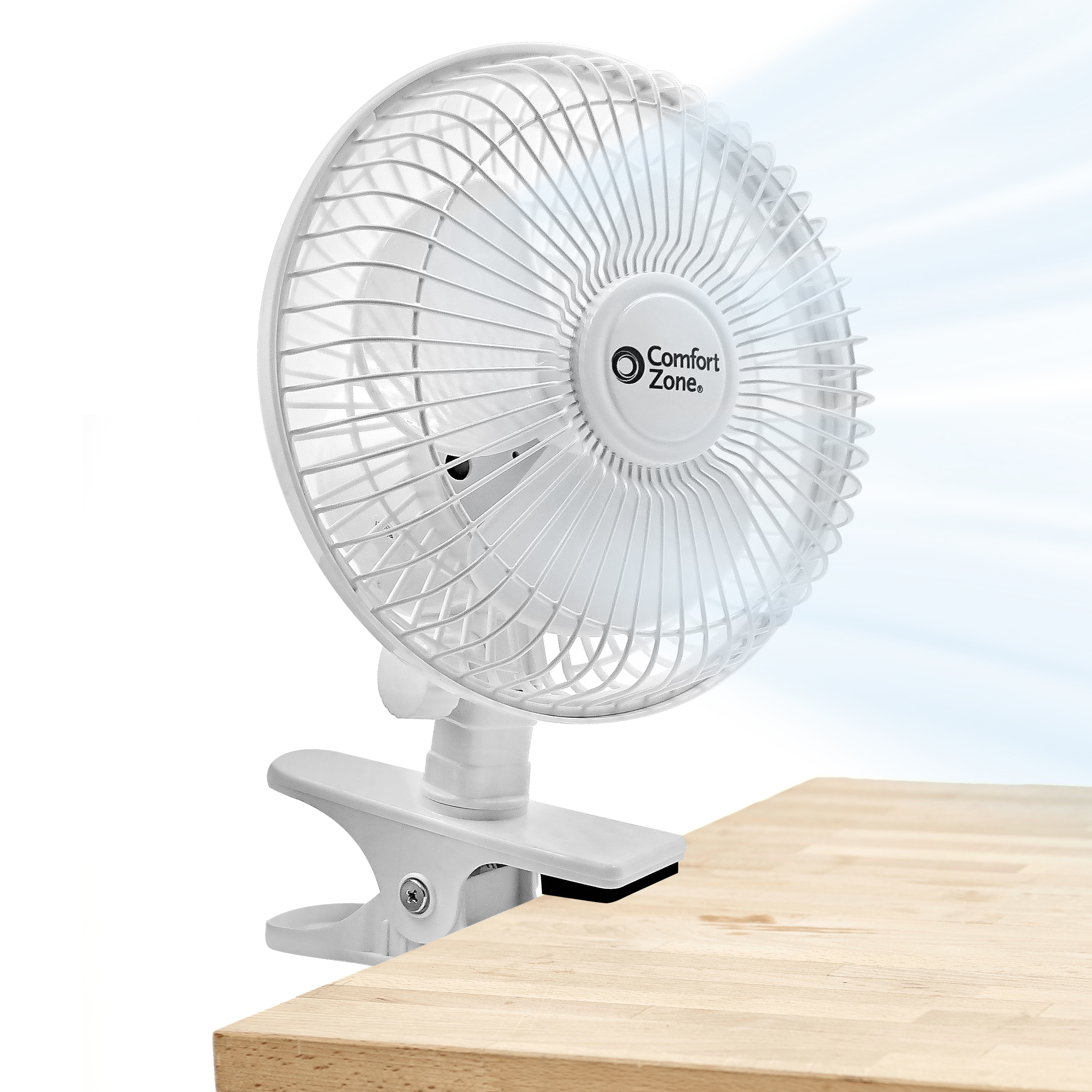Comfort Zone 6" 2-Speed Portable, Indoor Desk Fan W/Clip, Adjustable Tilt, Rotates 360, White - image 1 of 7