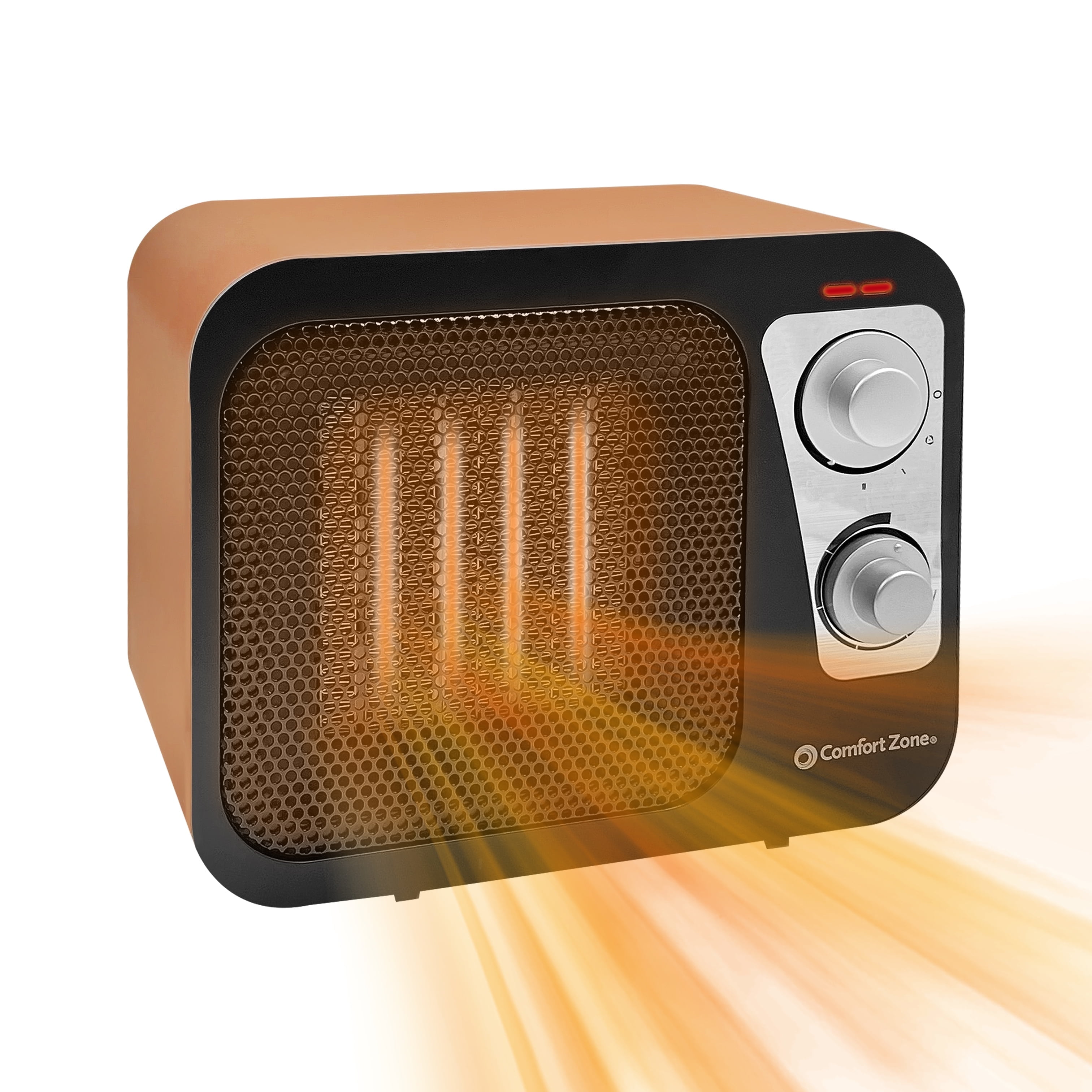 Comfort Zone 1,500-Watt Ceramic Heater, 2 Heat Settings, Adjustable, Orange